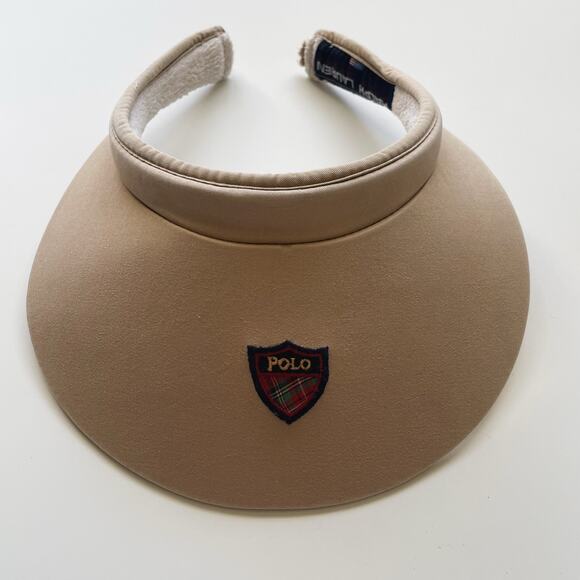 Women\'s Vintage Polo Ralph Lauren Shield Wide Brim Beige Golf Visor 90s main image 7